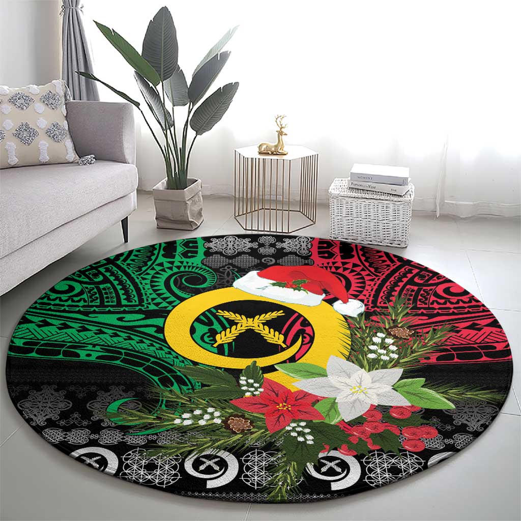 Vanuatu Pig's Tusk Meri Krismas! Round Carpet Vanuatuan Ancient Art Spirit - Polynesian Pride