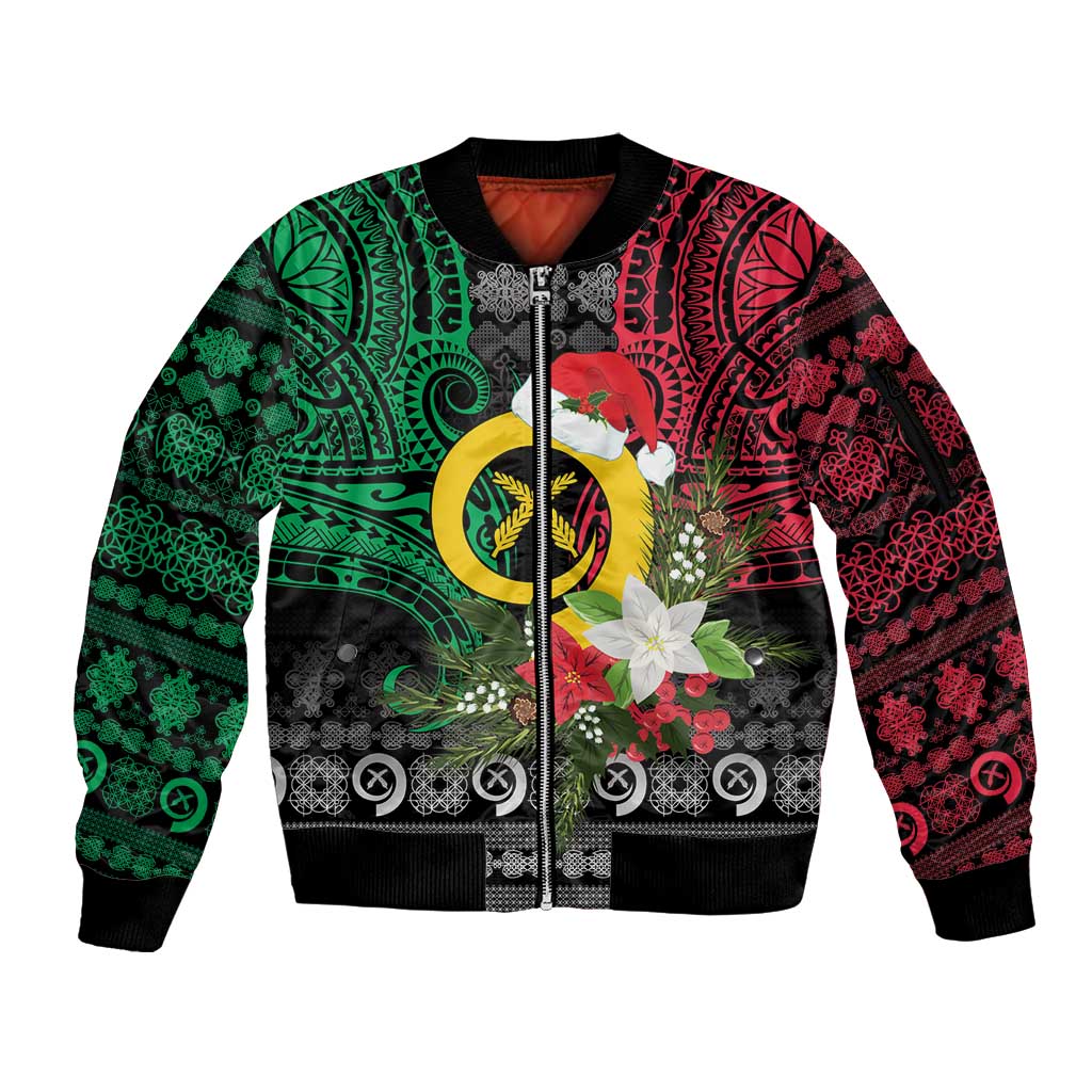Vanuatu Pig's Tusk Meri Krismas! Sleeve Zip Bomber Jacket Vanuatuan Ancient Art Spirit - Polynesian Pride