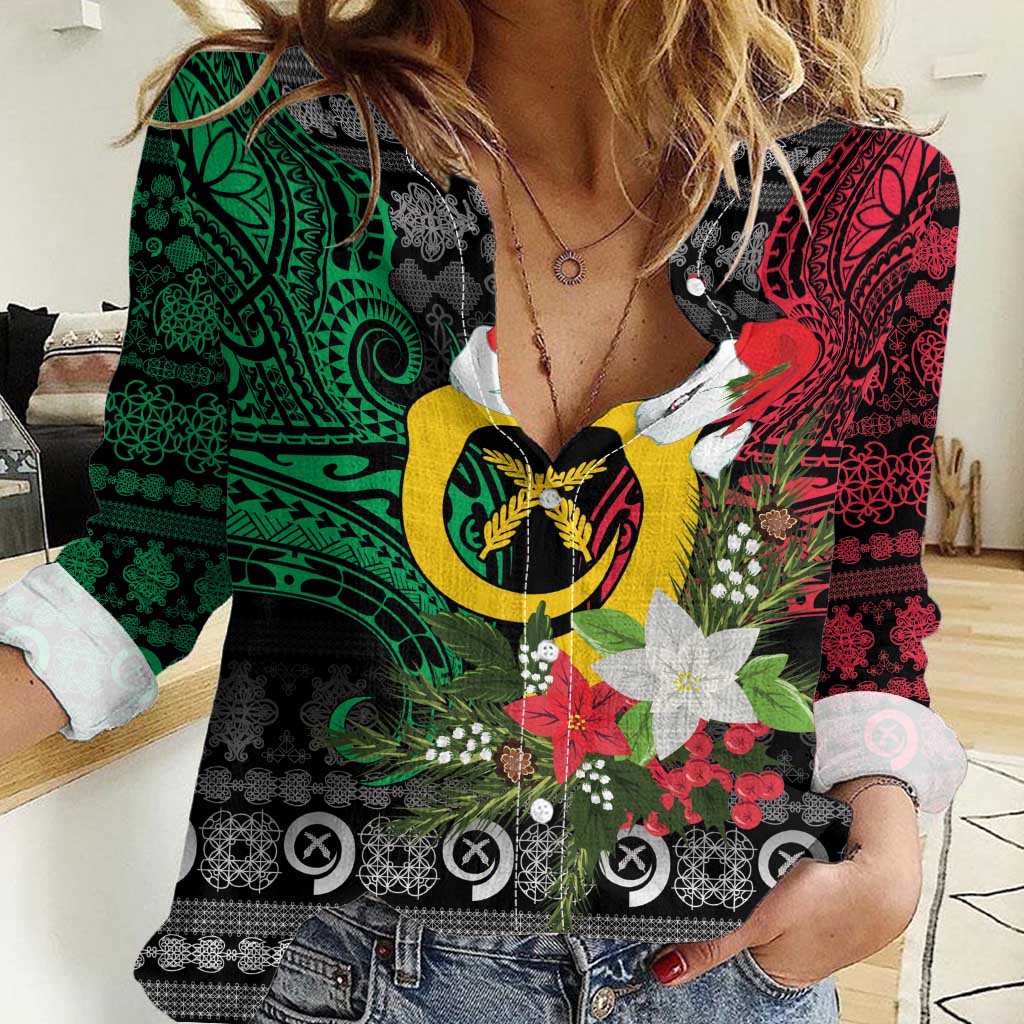 Vanuatu Pig's Tusk Meri Krismas! Women Casual Shirt Vanuatuan Ancient Art Spirit - Polynesian Pride