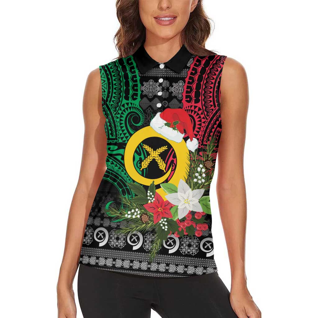 Vanuatu Pig's Tusk Meri Krismas! Women Sleeveless Polo Shirt Vanuatuan Ancient Art Spirit - Polynesian Pride