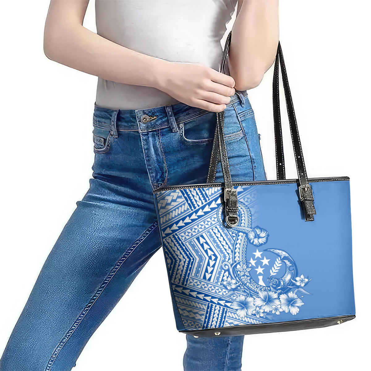 Kosrae Constitution Day Personalised Leather Tote Bag Kusaie Hook Tattoo Special Polynesian Pattern LT9 - Polynesian Pride
