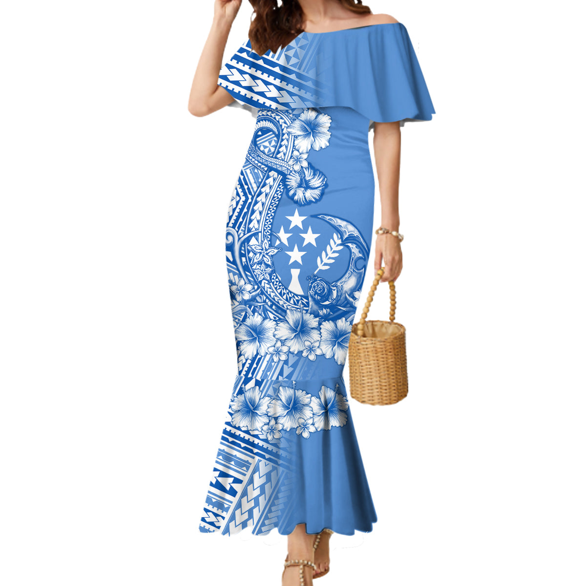 Kosrae Constitution Day Personalised Mermaid Dress Kusaie Hook Tattoo Special Polynesian Pattern LT9 Women Blue - Polynesian Pride