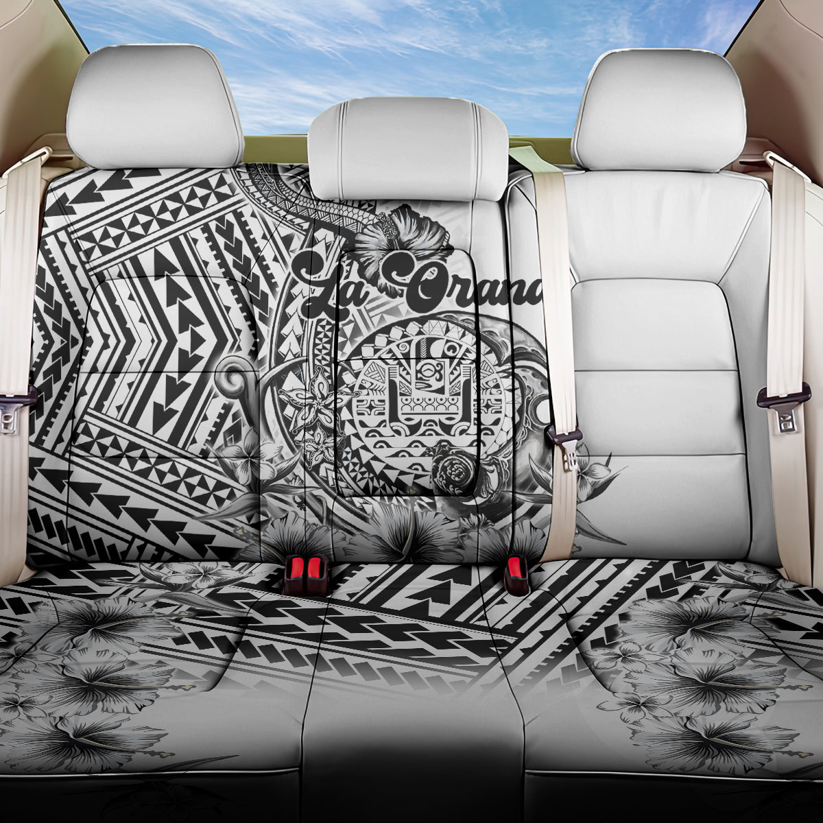 La Orana Tahiti Personalised Back Car Seat Cover French Polynesia Hook Tattoo Special White Color LT9