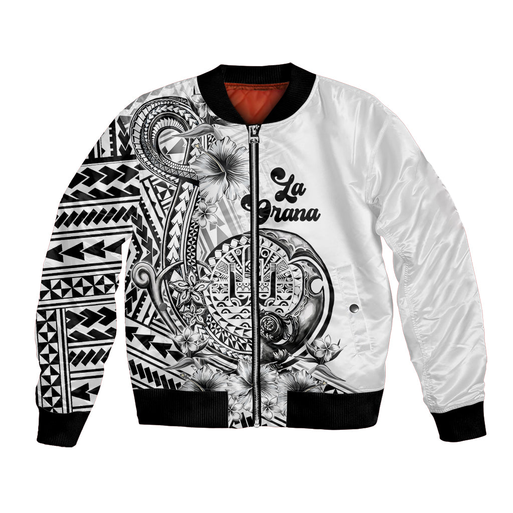 La Orana Tahiti Personalised Bomber Jacket French Polynesia Hook Tattoo Special White Color LT9 Unisex White - Polynesian Pride