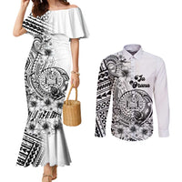 Ia Orana Tahiti Personalised Couples Matching Mermaid Dress and Long Sleeve Button Shirt French Polynesia Hook Tattoo Special White Color LT9