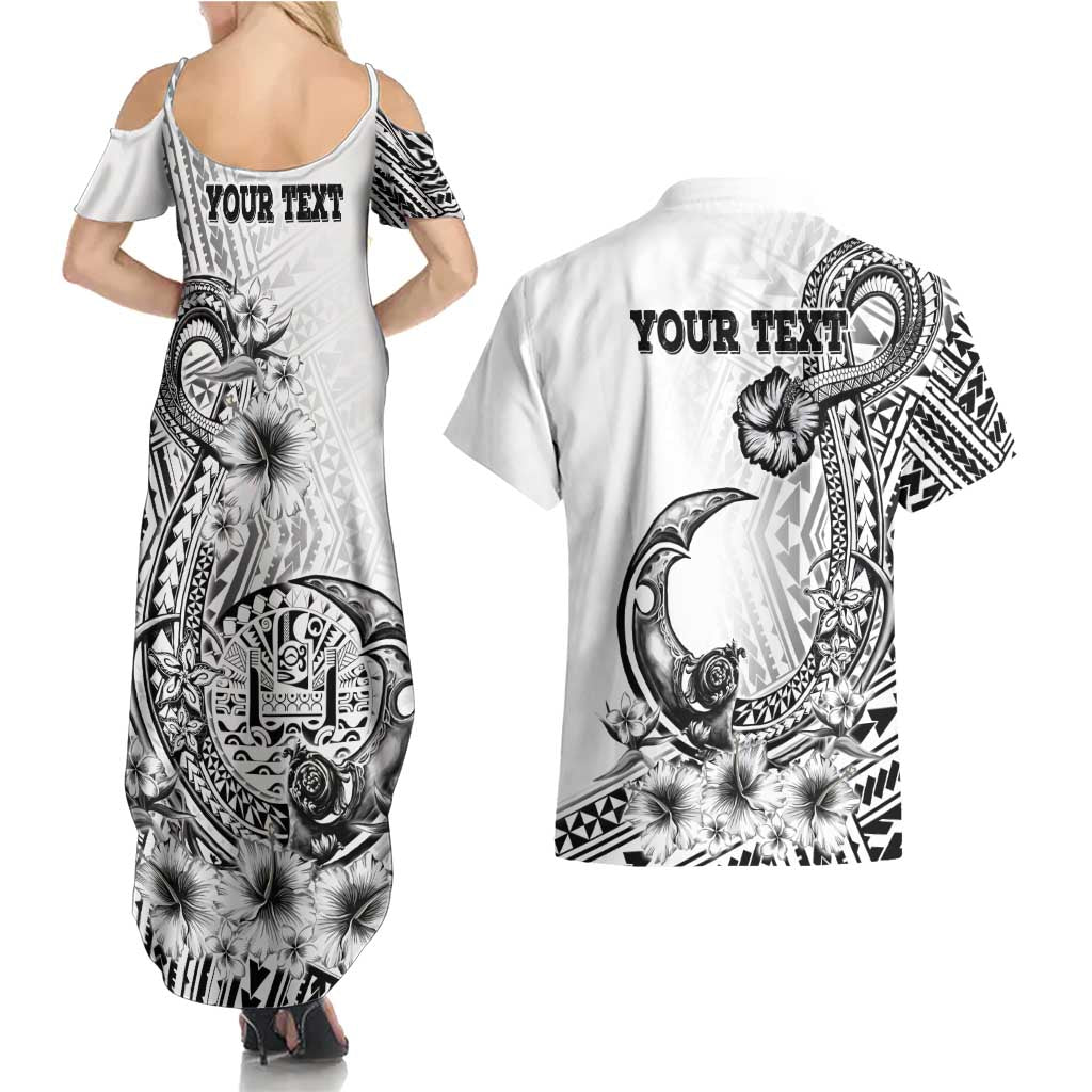 Ia Orana Tahiti Personalised Couples Matching Summer Maxi Dress and Hawaiian Shirt French Polynesia Hook Tattoo Special White Color LT9