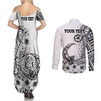 Ia Orana Tahiti Personalised Couples Matching Summer Maxi Dress and Long Sleeve Button Shirt French Polynesia Hook Tattoo Special White Color LT9