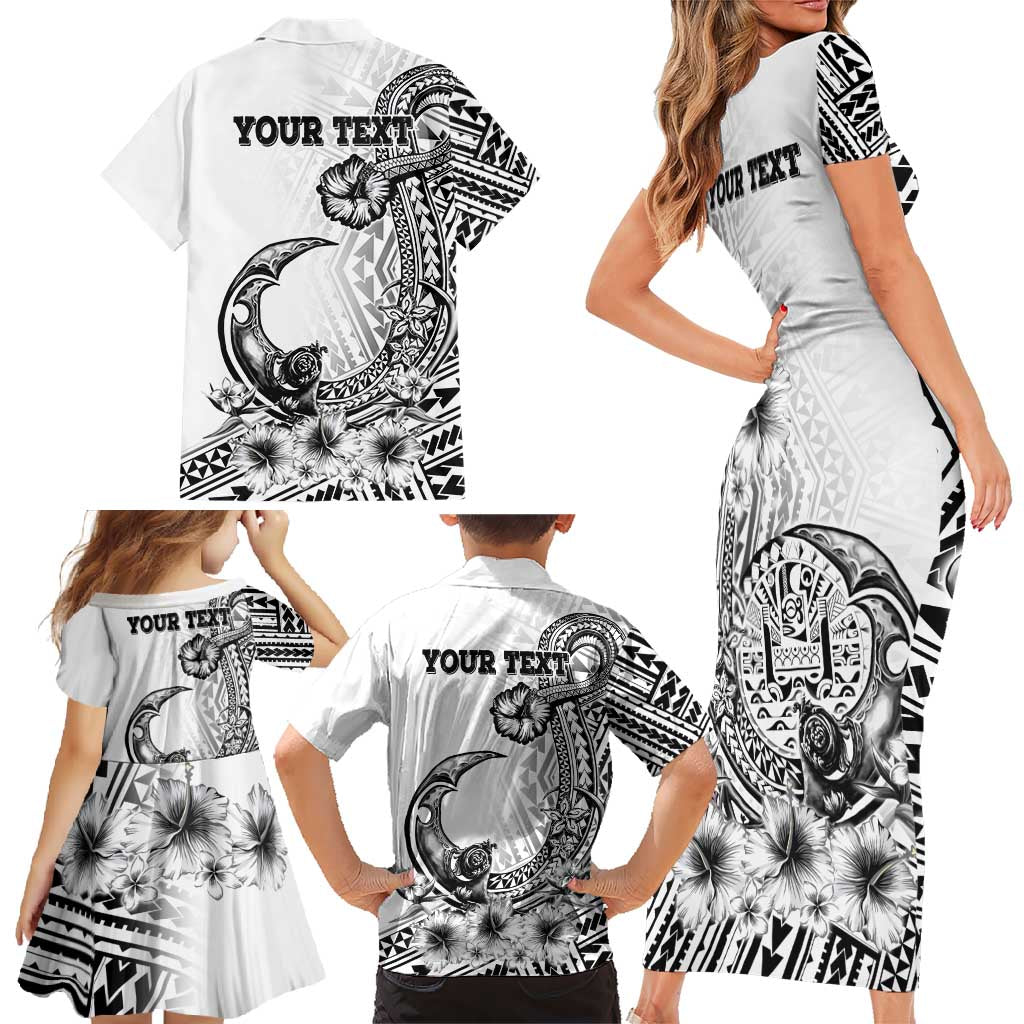 Ia Orana Tahiti Personalised Family Matching Short Sleeve Bodycon Dress and Hawaiian Shirt French Polynesia Hook Tattoo Special White Color LT9