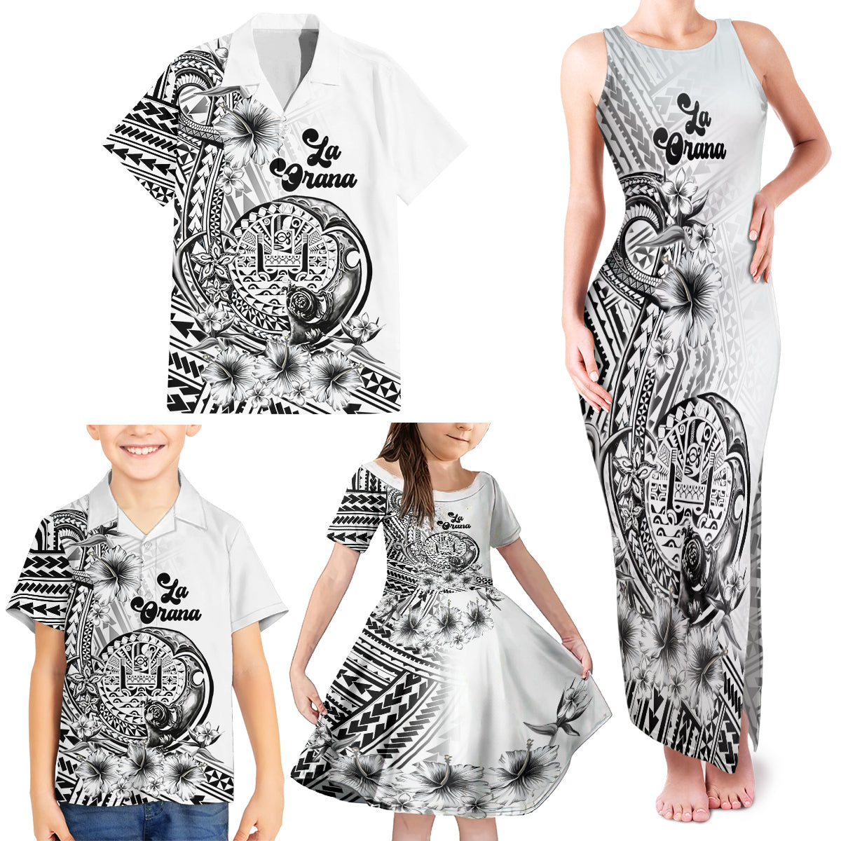 La Orana Tahiti Personalised Family Matching Tank Maxi Dress and Hawaiian Shirt French Polynesia Hook Tattoo Special White Color LT9 - Polynesian Pride