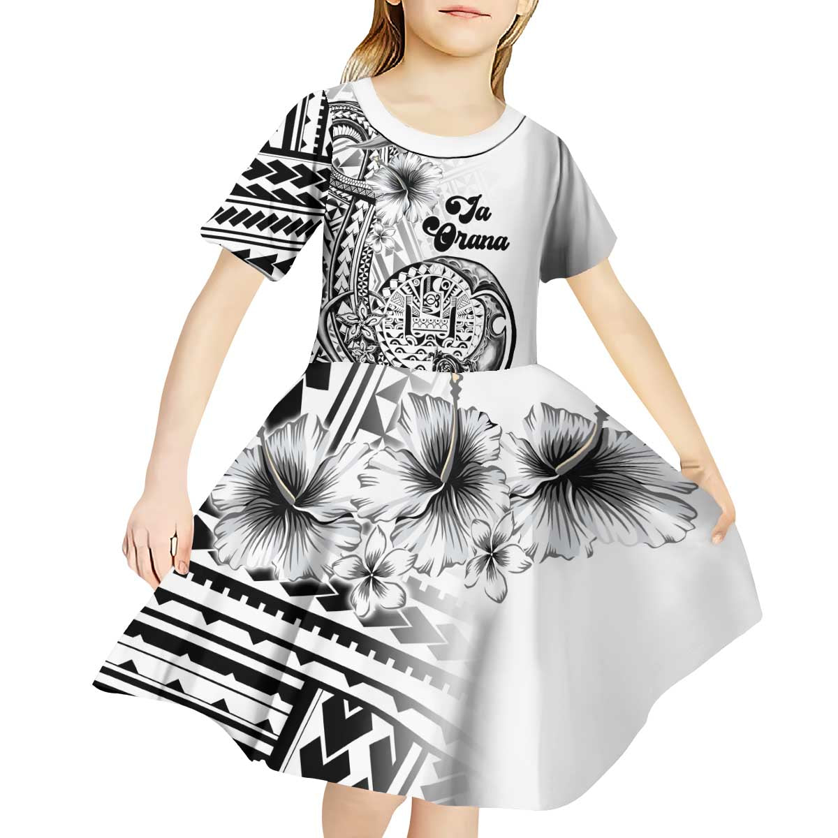 Ia Orana Tahiti Personalised Kid Short Sleeve Dress French Polynesia Hook Tattoo Special White Color LT9