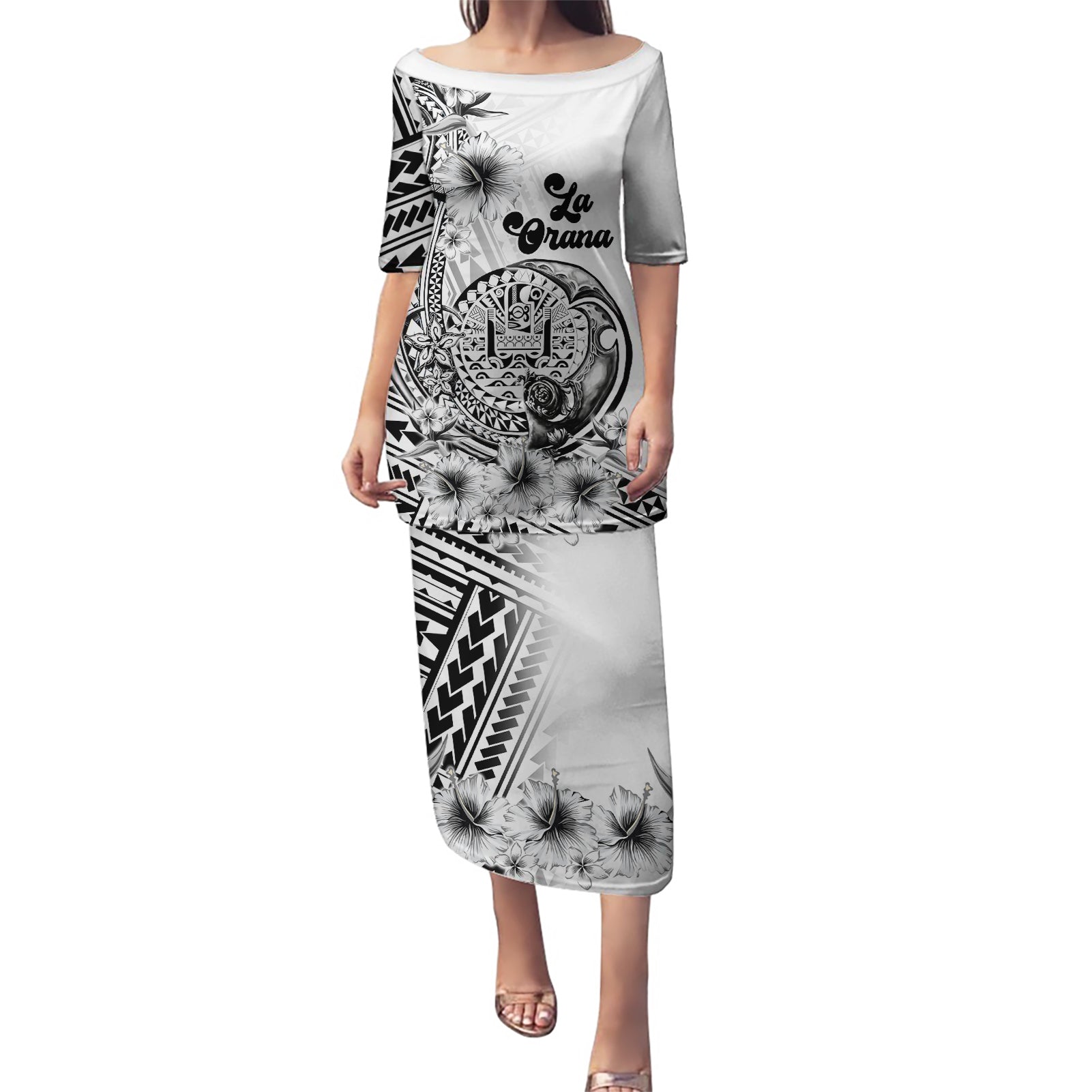 La Orana Tahiti Personalised Puletasi French Polynesia Hook Tattoo Special White Color LT9 Long Dress White - Polynesian Pride