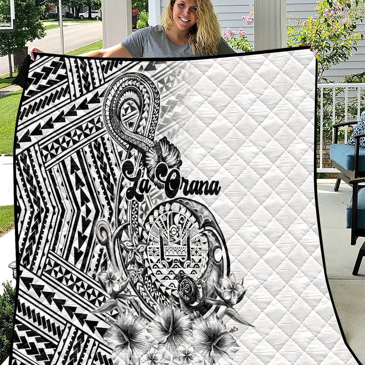 La Orana Tahiti Personalised Quilt French Polynesia Hook Tattoo Special White Color LT9 White - Polynesian Pride