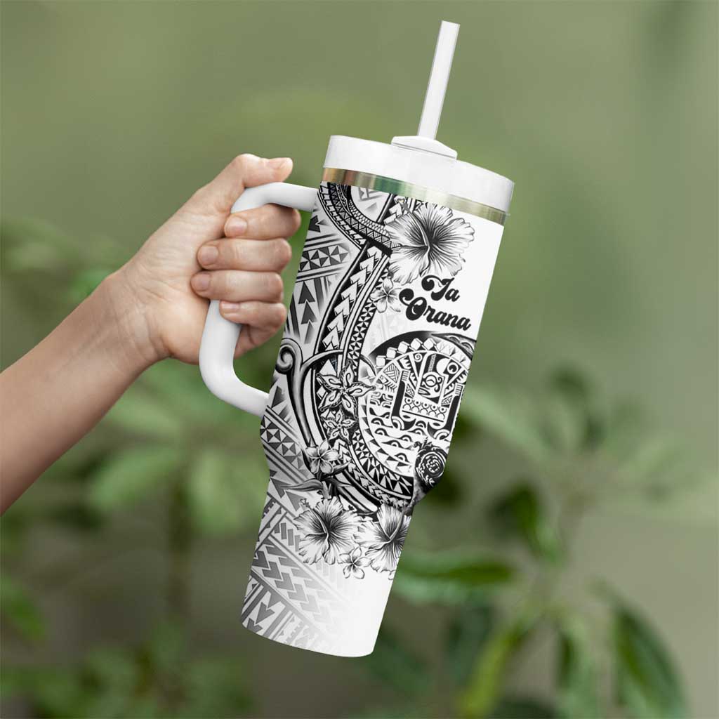 Ia Orana Tahiti Personalised Tumbler With Handle French Polynesia Hook Tattoo Special White Color - Polynesian Pride