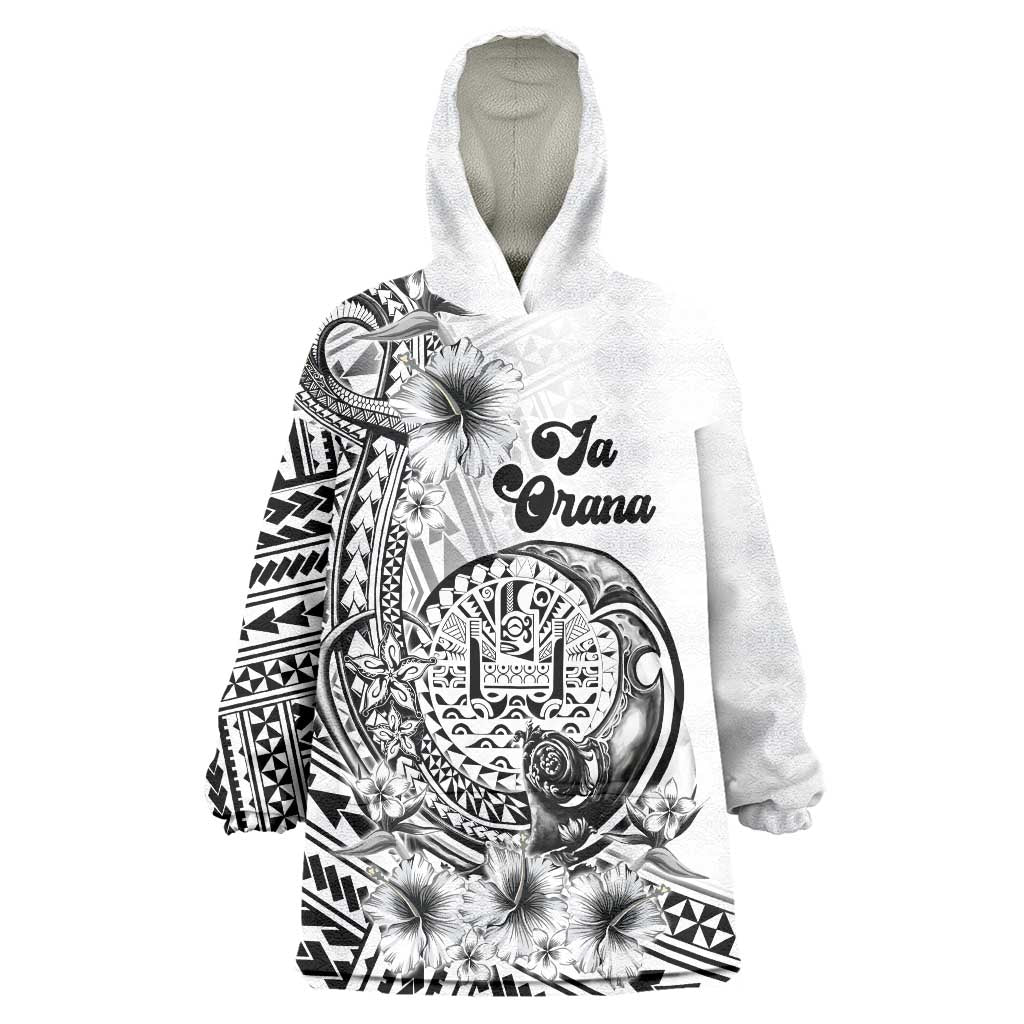 Ia Orana Tahiti Personalised Wearable Blanket Hoodie French Polynesia Hook Tattoo Special White Color LT9