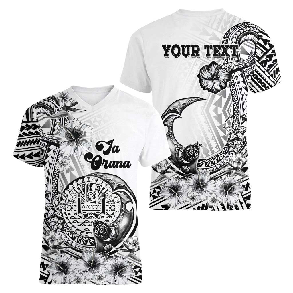 Ia Orana Tahiti Personalised Women V Neck T Shirt French Polynesia Hook Tattoo Special White Color LT9