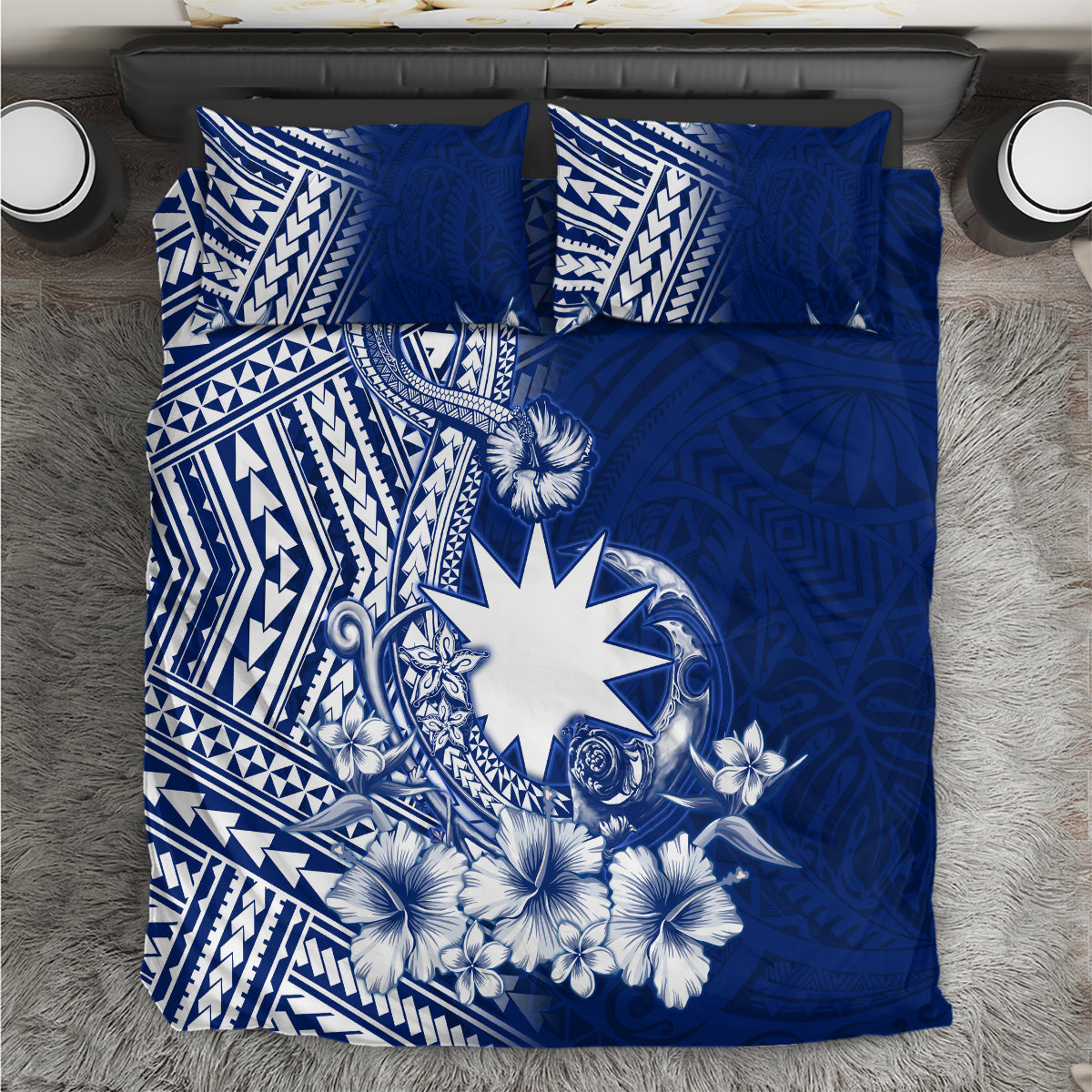 Nauru Independence Personalised Bedding Set Naoero Hook Tattoo Special Polynesian Pattern LT9 Blue - Polynesian Pride