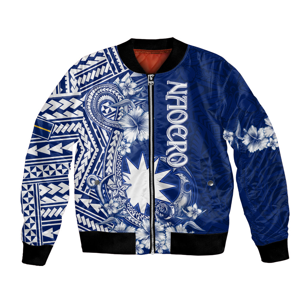 Nauru Independence Personalised Bomber Jacket Naoero Hook Tattoo Special Polynesian Pattern LT9 Unisex Blue - Polynesian Pride