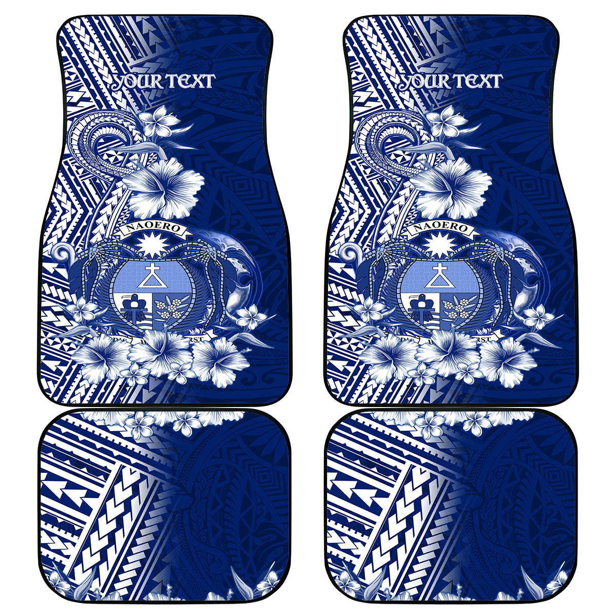 Nauru Independence Personalised Car Mats Naoero Hook Tattoo Special Polynesian Pattern LT9 Blue - Polynesian Pride