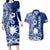 Nauru Independence Personalised Couples Matching Long Sleeve Bodycon Dress and Hawaiian Shirt Naoero Hook Tattoo Special Polynesian Pattern LT9 Blue - Polynesian Pride