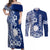 Nauru Independence Personalised Couples Matching Off Shoulder Maxi Dress and Long Sleeve Button Shirt Naoero Hook Tattoo Special Polynesian Pattern LT9 Blue - Polynesian Pride