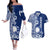 Nauru Independence Personalised Couples Matching Off The Shoulder Long Sleeve Dress and Hawaiian Shirt Naoero Hook Tattoo Special Polynesian Pattern LT9 Blue - Polynesian Pride