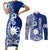 Nauru Independence Personalised Couples Matching Short Sleeve Bodycon Dress and Long Sleeve Button Shirt Naoero Hook Tattoo Special Polynesian Pattern LT9 Blue - Polynesian Pride