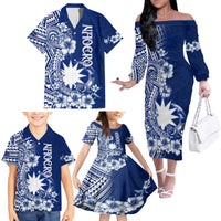 Nauru Independence Personalised Family Matching Off Shoulder Long Sleeve Dress and Hawaiian Shirt Naoero Hook Tattoo Special Polynesian Pattern LT9 - Polynesian Pride