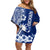 Nauru Independence Personalised Family Matching Off Shoulder Short Dress and Hawaiian Shirt Naoero Hook Tattoo Special Polynesian Pattern LT9 Mom's Dress Blue - Polynesian Pride