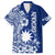 Nauru Independence Personalised Family Matching Puletasi Dress and Hawaiian Shirt Naoero Hook Tattoo Special Polynesian Pattern LT9 Dad's Shirt - Short Sleeve Blue - Polynesian Pride