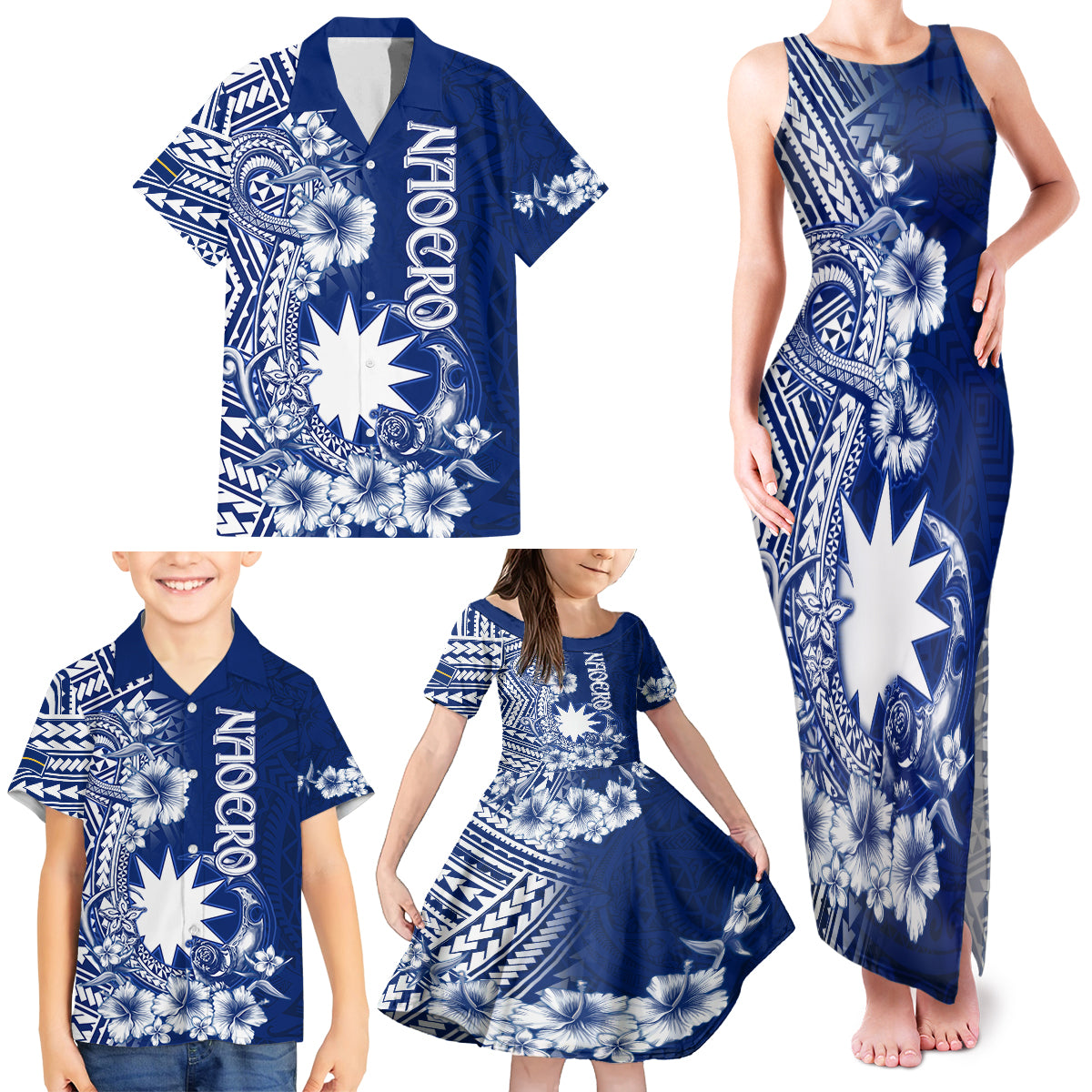 Nauru Independence Personalised Family Matching Tank Maxi Dress and Hawaiian Shirt Naoero Hook Tattoo Special Polynesian Pattern LT9 - Polynesian Pride