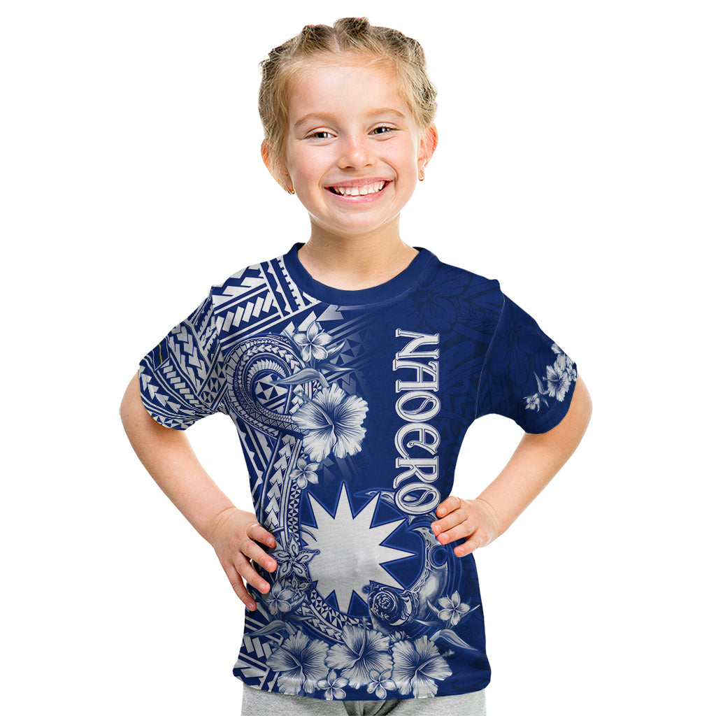 Nauru Independence Personalised Kid T Shirt Naoero Hook Tattoo Special Polynesian Pattern LT9 Blue - Polynesian Pride