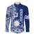 Nauru Independence Personalised Long Sleeve Button Shirt Naoero Hook Tattoo Special Polynesian Pattern LT9 Unisex Blue - Polynesian Pride