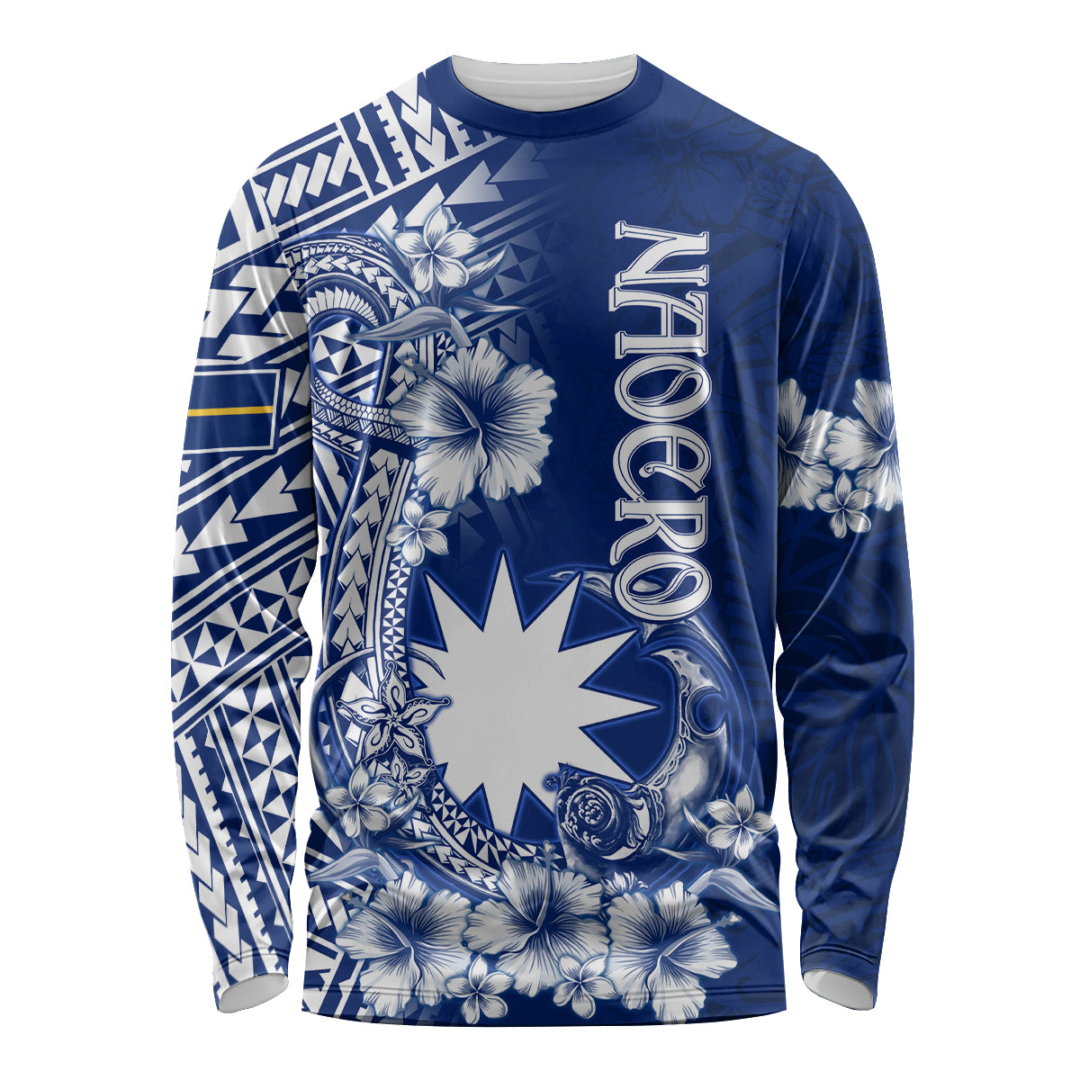 Nauru Independence Personalised Long Sleeve Shirt Naoero Hook Tattoo Special Polynesian Pattern LT9 Unisex Blue - Polynesian Pride