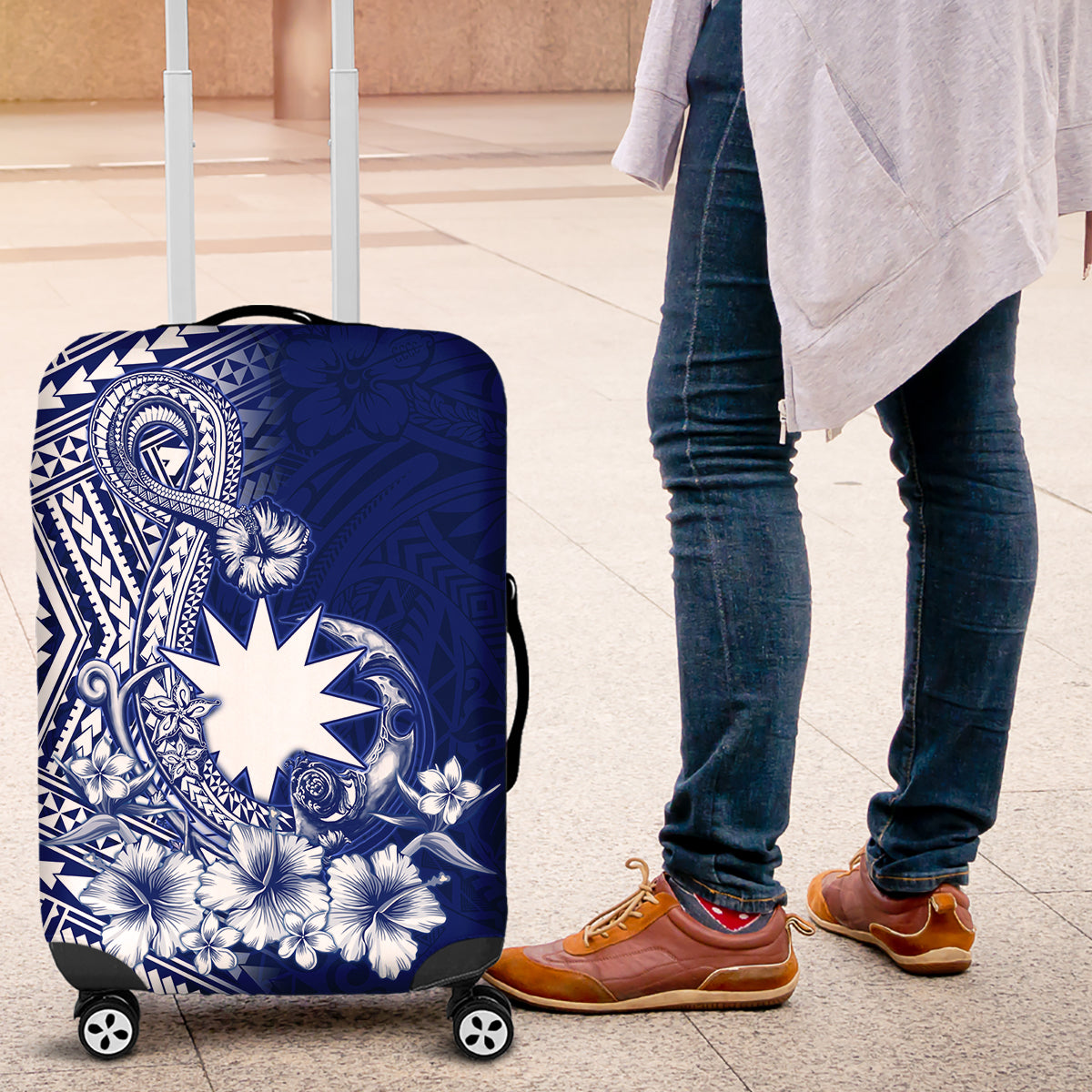 Nauru Independence Personalised Luggage Cover Naoero Hook Tattoo Special Polynesian Pattern LT9 Blue - Polynesian Pride