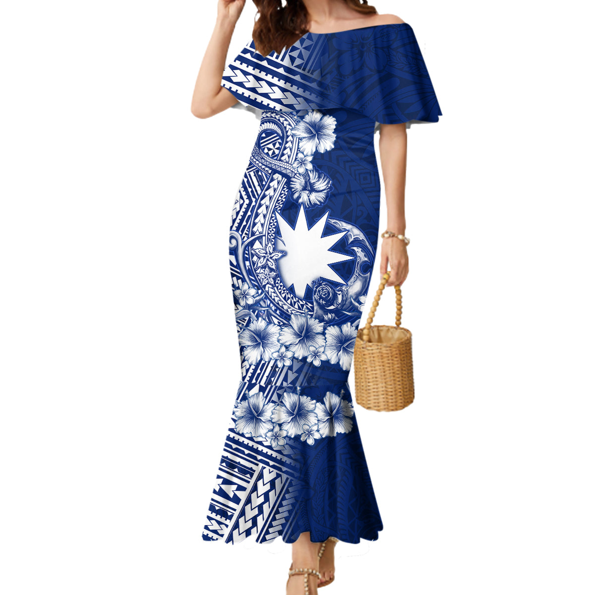 Nauru Independence Personalised Mermaid Dress Naoero Hook Tattoo Special Polynesian Pattern LT9 Women Blue - Polynesian Pride