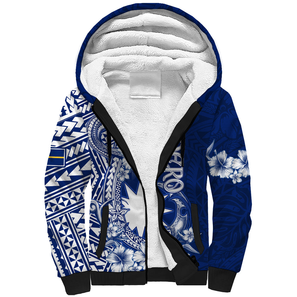 Nauru Independence Personalised Sherpa Hoodie Naoero Hook Tattoo Special Polynesian Pattern LT9 Unisex Blue - Polynesian Pride