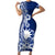 Nauru Independence Personalised Short Sleeve Bodycon Dress Naoero Hook Tattoo Special Polynesian Pattern LT9 Long Dress Blue - Polynesian Pride