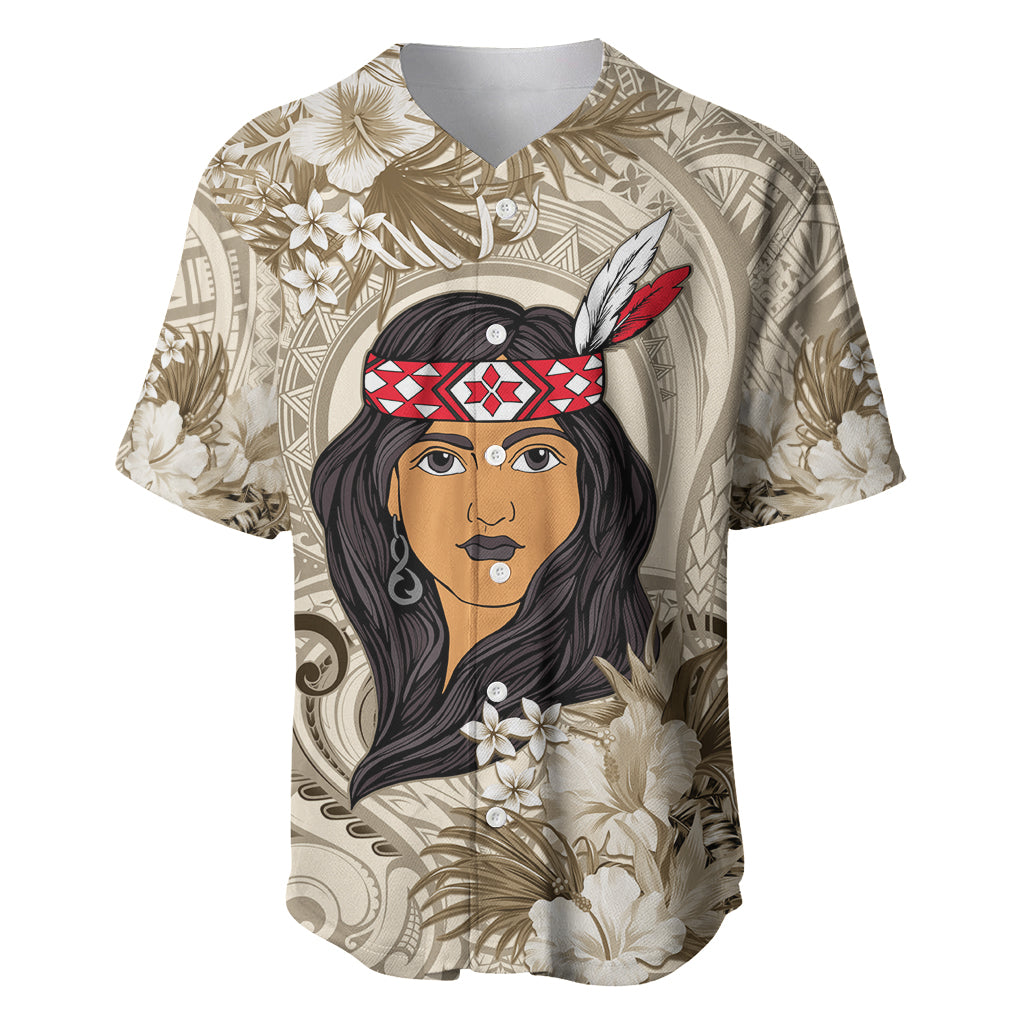 Personalized New Zealand Women's Day Baseball Jersey Maori Girl Feathers of Hope - Beige LT9 Beige - Polynesian Pride