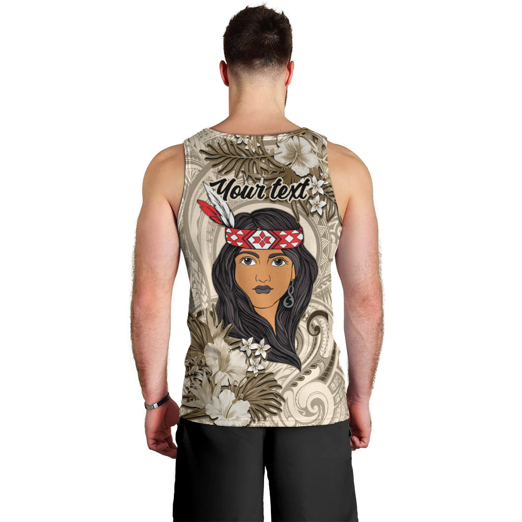 Personalized New Zealand Women's Day Men Tank Top Maori Girl Feathers of Hope - Beige LT9 - Polynesian Pride