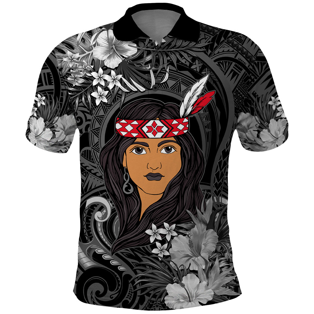 New Zealand Custom Women's Day Polo Shirt Maori Girl Feathers of Hope - Black LT9 Black - Polynesian Pride