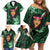 New Zealand Custom Women's Day Family Matching Off Shoulder Short Dress and Hawaiian Shirt Maori Girl Feathers of Hope - Green LT9 - Polynesian Pride