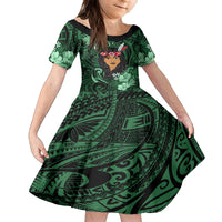 New Zealand Custom Women's Day Family Matching Summer Maxi Dress and Hawaiian Shirt Maori Girl Feathers of Hope - Green LT9 Daughter's Dress Green - Polynesian Pride