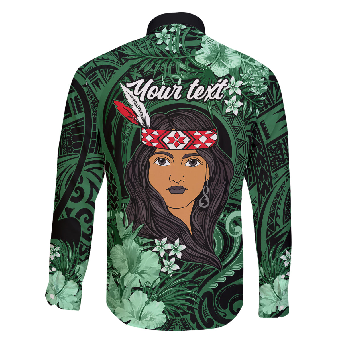 New Zealand Custom Women's Day Family Matching Tank Maxi Dress and Hawaiian Shirt Maori Girl Feathers of Hope - Green LT9 - Polynesian Pride