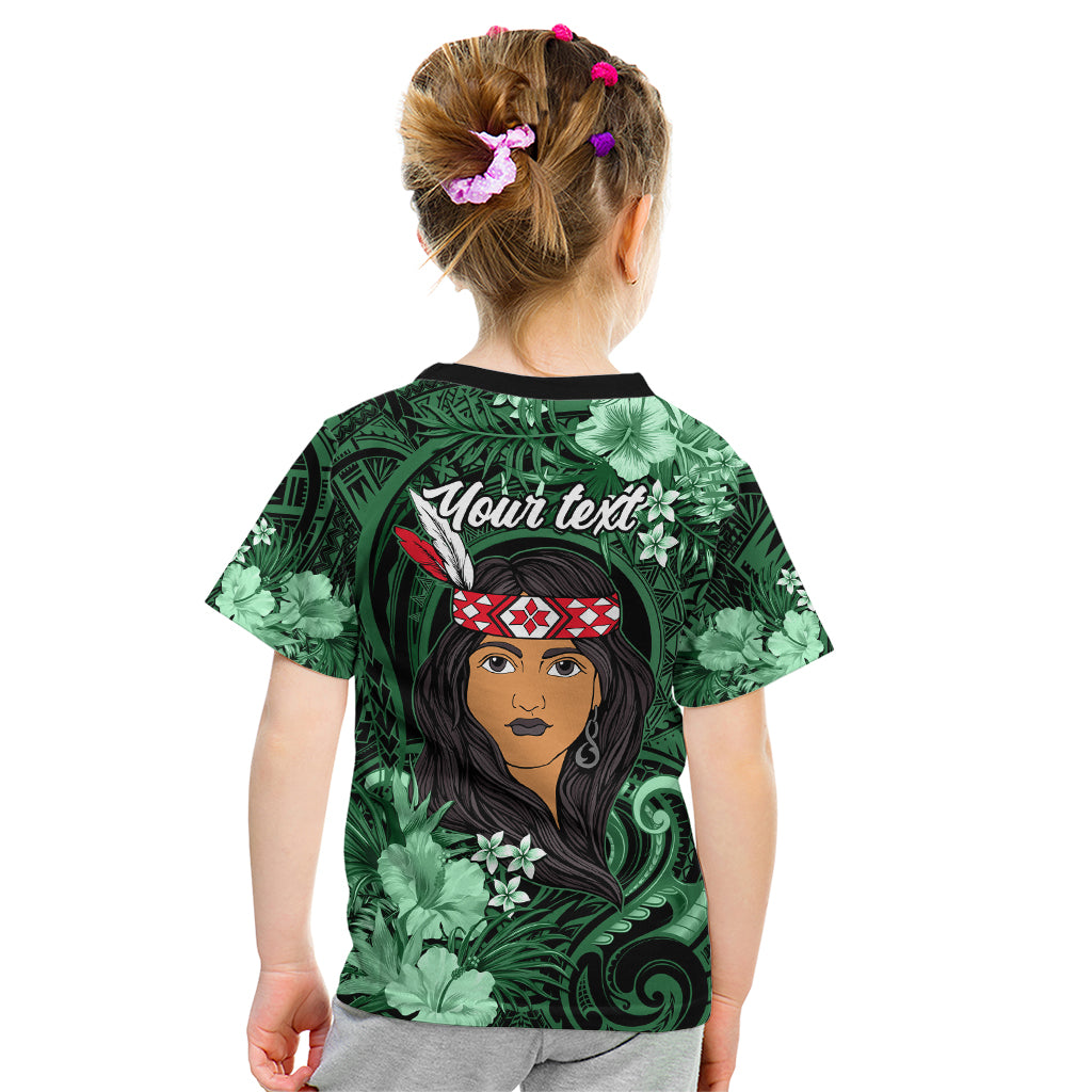 New Zealand Custom Women's Day Kid T Shirt Maori Girl Feathers of Hope - Green LT9 - Polynesian Pride