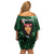 New Zealand Custom Women's Day Off Shoulder Short Dress Maori Girl Feathers of Hope - Green LT9 - Polynesian Pride