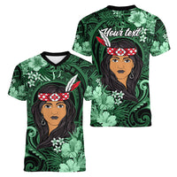 New Zealand Custom Women's Day Women V Neck T Shirt Maori Girl Feathers of Hope - Green LT9 - Polynesian Pride