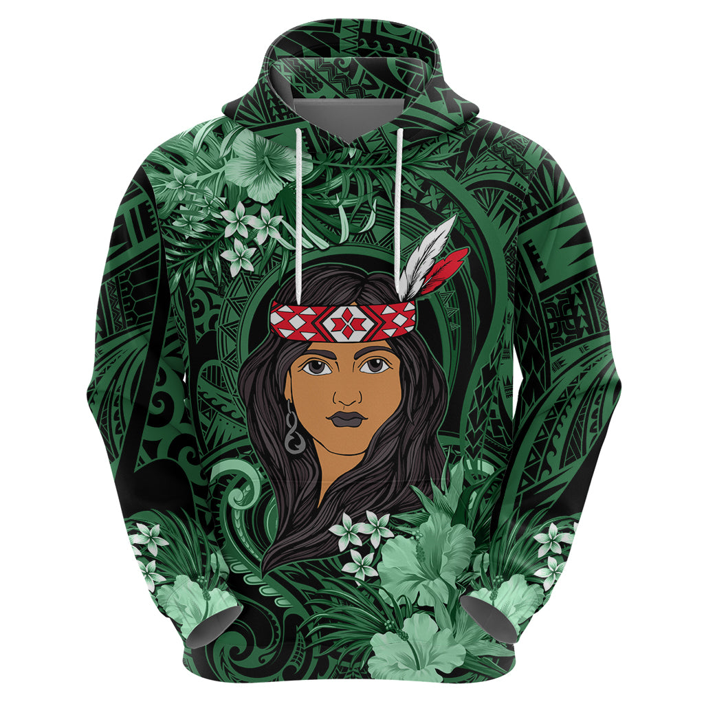 New Zealand Custom Women's Day Zip Hoodie Maori Girl Feathers of Hope - Green LT9 - Polynesian Pride