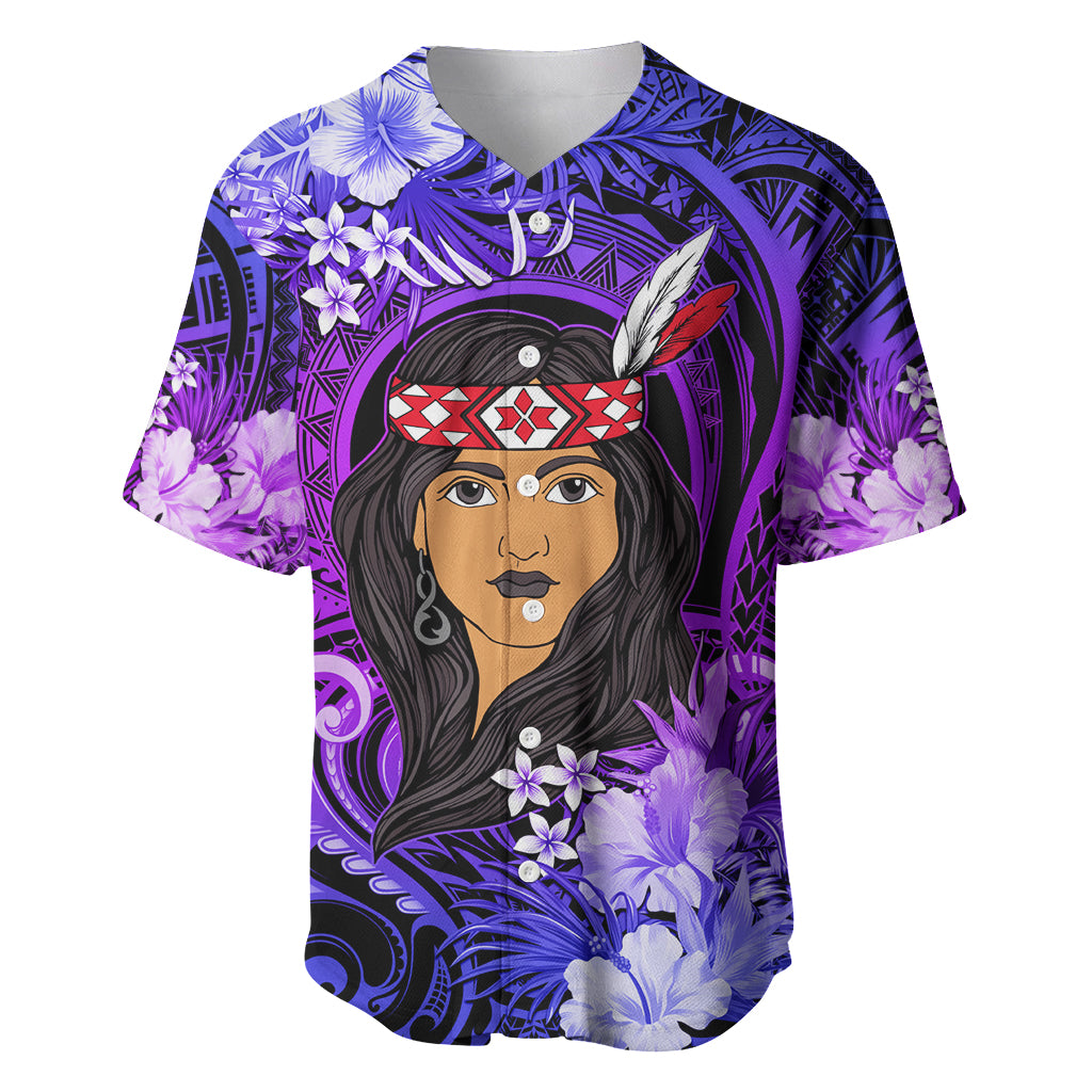 New Zealand Custom Women's Day Baseball Jersey Maori Girl Feathers of Hope - Purple LT9 Purple - Polynesian Pride