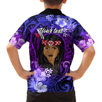 New Zealand Custom Women's Day Family Matching Off Shoulder Maxi Dress and Hawaiian Shirt Maori Girl Feathers of Hope - Purple LT9 - Polynesian Pride