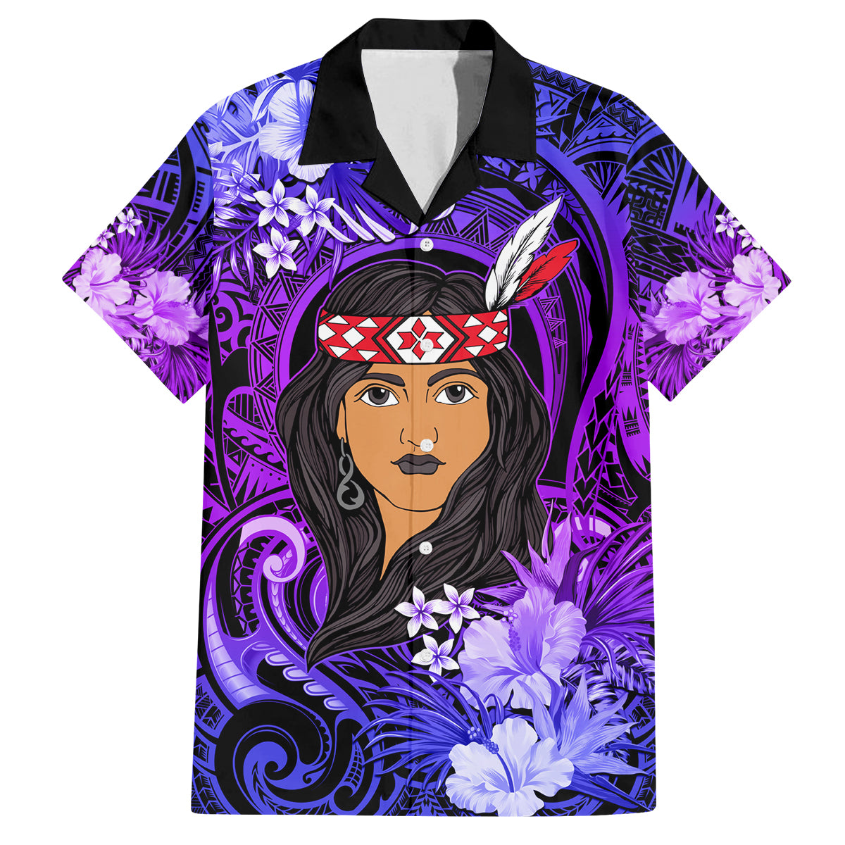 New Zealand Custom Women's Day Family Matching Summer Maxi Dress and Hawaiian Shirt Maori Girl Feathers of Hope - Purple LT9 Dad's Shirt - Short Sleeve Purple - Polynesian Pride